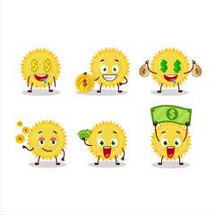 Bright sun cartoon character with cute emoticon bring money