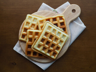 사각형 모양 와플 배경, 음식
