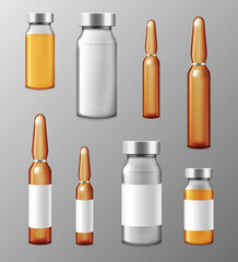 Medical injection ampoules and bottles realistic vector illustration isolated.