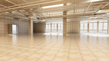 3d rendering of empty space in a building