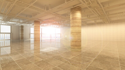 3d rendering of empty space in a building
