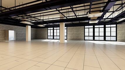 3d rendering of empty space in a building