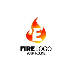 initial Letter E fire logo design. fire company logos, oil companies, mining companies, fire logos, marketing, corporate business logos. icon. vector