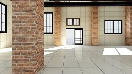 3d rendering of empty space in a building