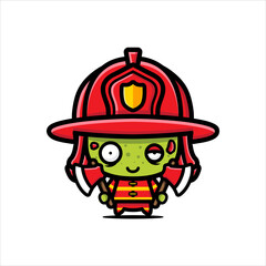 firefighter character vector design to be a cute zombie