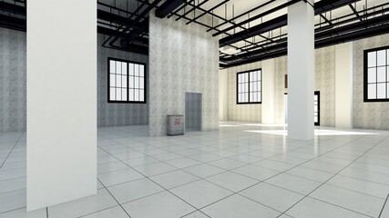 3d rendering of empty space in a building