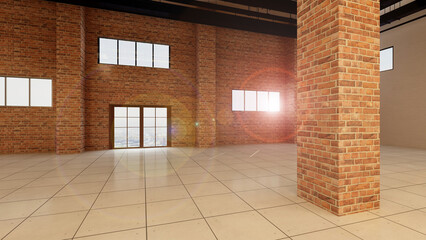 3d rendering of empty space in a building