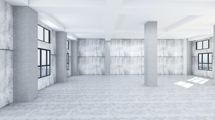 3d rendering of empty space in a building