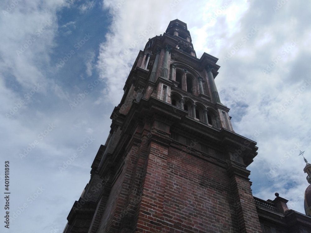 Wall mural church tower with clock