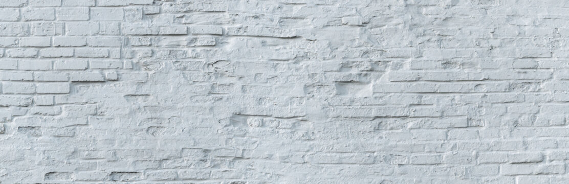 Old White Painted Rough Brick Wall Background