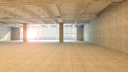 3d rendering of empty space in a building