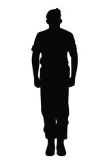 Standing soldier silhouette vector, military man concept.