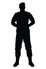 Standing soldier silhouette vector, military man concept.