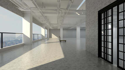 3d rendering of empty space in a building