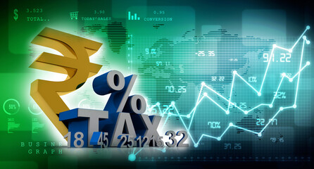 Rupee currency with tax percentage  . 3D rendering illustration
