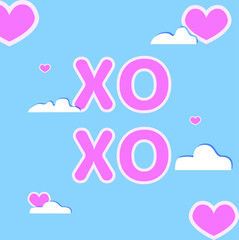 picture with kisses for valentine's day on a blue background.