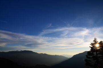 Beautiful landscape in the mountains at sunrise.