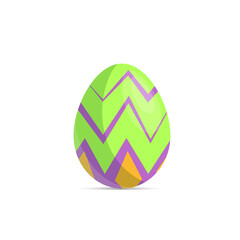 Happy Easter. Easter egg with green color and zig zag strip texture on it. Isolated on a white background