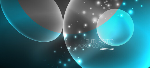 Neon ellipses abstract backgrounds. Shiny bright round shapes glowing in the dark. Vector futuristic illustrations for covers, banners, flyers and posters and other