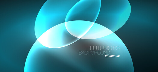 Neon ellipses abstract backgrounds. Shiny bright round shapes glowing in the dark. Vector futuristic illustrations for covers, banners, flyers and posters and other