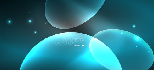 Neon ellipses abstract backgrounds. Shiny bright round shapes glowing in the dark. Vector futuristic illustrations for covers, banners, flyers and posters and other