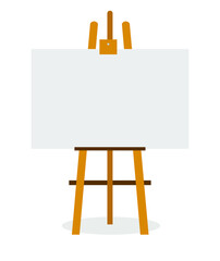 Wooden easel with white canvas on white background. Vector illustration