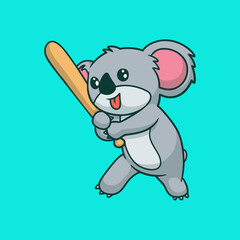 cartoon animal design koala playing baseball cute mascot logo