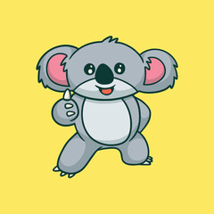 cartoon animal design koala posing thumbs up cute mascot logo