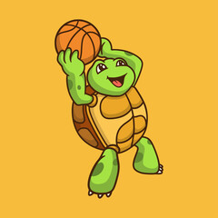 cartoon animal design tortoise playing basketball cute mascot logo