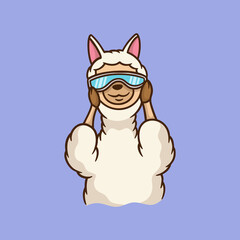 cartoon animal design llama wearing glasses cute mascot logo