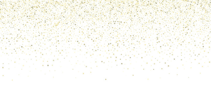 Gold Glitter Stars. Luxury Shiny Confetti. Scattered little sparkle. Flash glow silver element. Random magic tiny light. Stellar fall white background. New Year, Christmas Vector illustration.