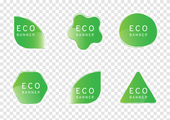 green eco banner vector design, free form shape tag isolated on transparency background