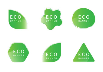 green eco banner vector design, free form shape tag isolated on white background