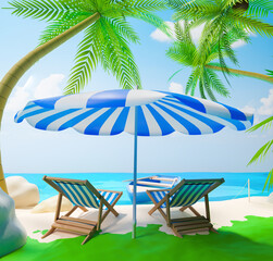 View of a tropical island in the ocean in the section. 3D illustration