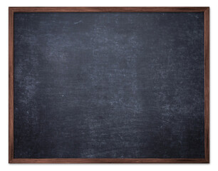 Empty black chalkboard hang on the wall isolated on white background