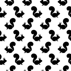 Fototapeta na wymiar Seamless black and white pattern with squirrels. Animal background.