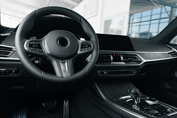 Steering wheel of a new luxury car