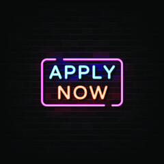 Apply Now Neon Signs Vector