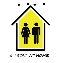 I stay at home awareness social media campaign and coronavirus prevention: family staying together at house. Vector characters fight covid-19, isolation indoors. Self quarantine typography concept.
