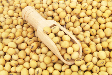 Soy beans with wooden scoop