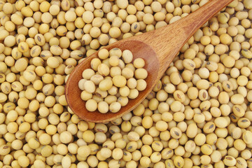 Soy beans with wooden spoon