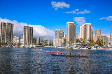Fototapeta na wymiar Canoeing at Honolulu, Oahu , Hawaii