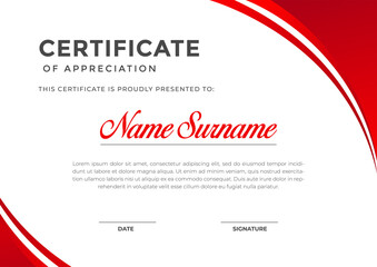 Elegant red gradient color certificate template, appreciation for business and education