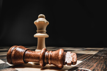 Macro shot of wooden chess figures on board