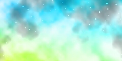 Obraz premium Light Blue, Green vector background with colorful stars.