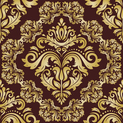Classic seamless pattern. Damask orient ornament. Classic vintage background. Orient brown and golden ornament for fabric, wallpaper and packaging