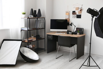 Interior of photo studio with modern equipment