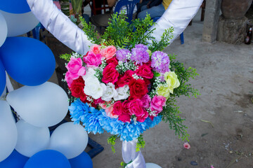 Handicraft bouquet made of colorful fabric.