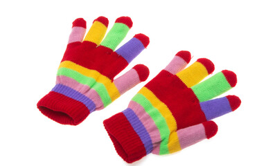 colored knitted gloves isolated