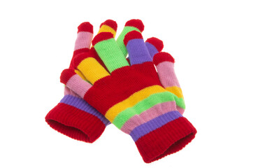 colored knitted gloves isolated